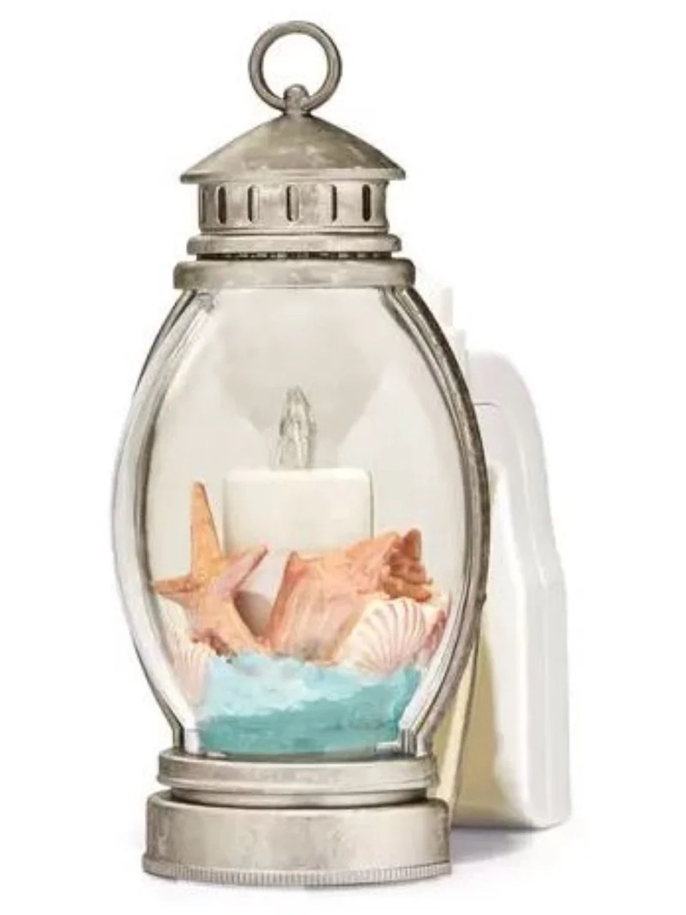 Coastal Shell Nightlight Wall Flower Lantern - Silver Finish